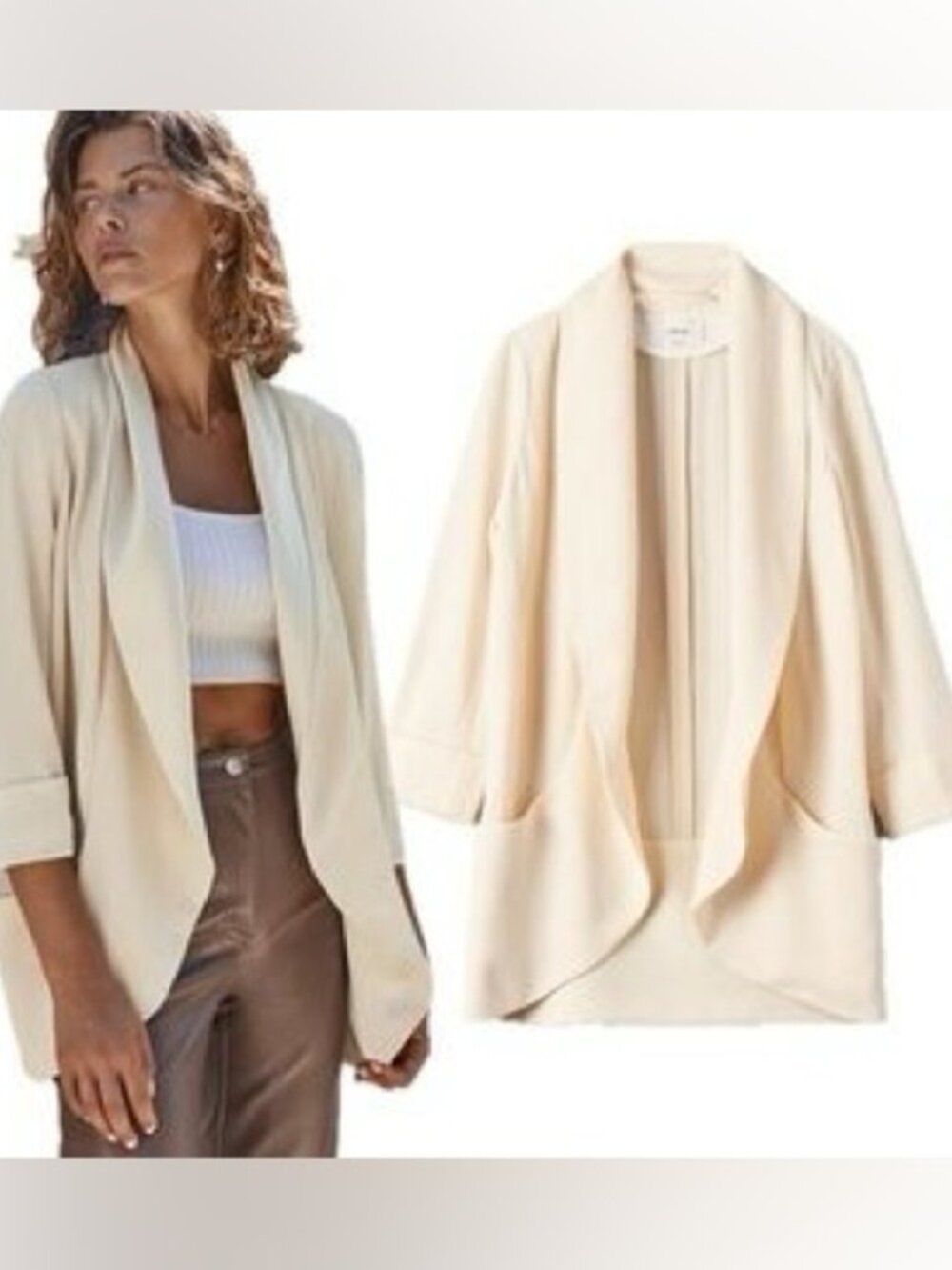 Aritzia Wilfred Chevalier Blazer Cardigan Size 2 Open Front Draped Off White